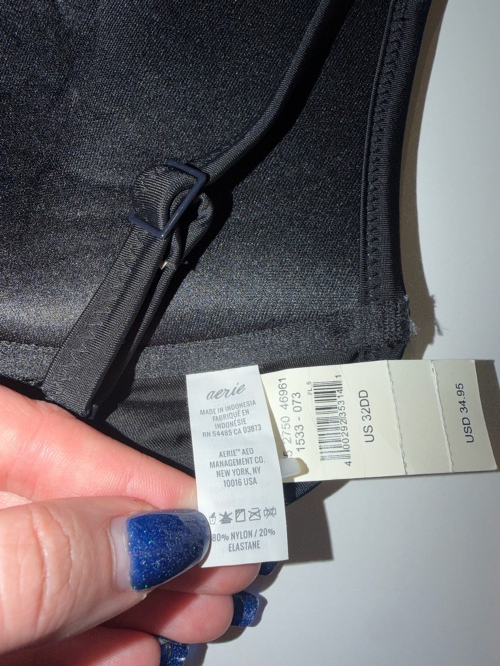 NWT Aerie Lightly Lined Underwire Bikini Top - 32DD - Black - Picture 4 of 5